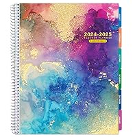 Aug 2024-Jul 2025 Lite Teacher Lesson Planner Notebook 8.5x11 Daily Weekly Monthly Organizers - Includes 7 Periods, Dated Calendar, Page Tabs, Bookmark, and Planning Stickers (Rainbow Gold Marble)