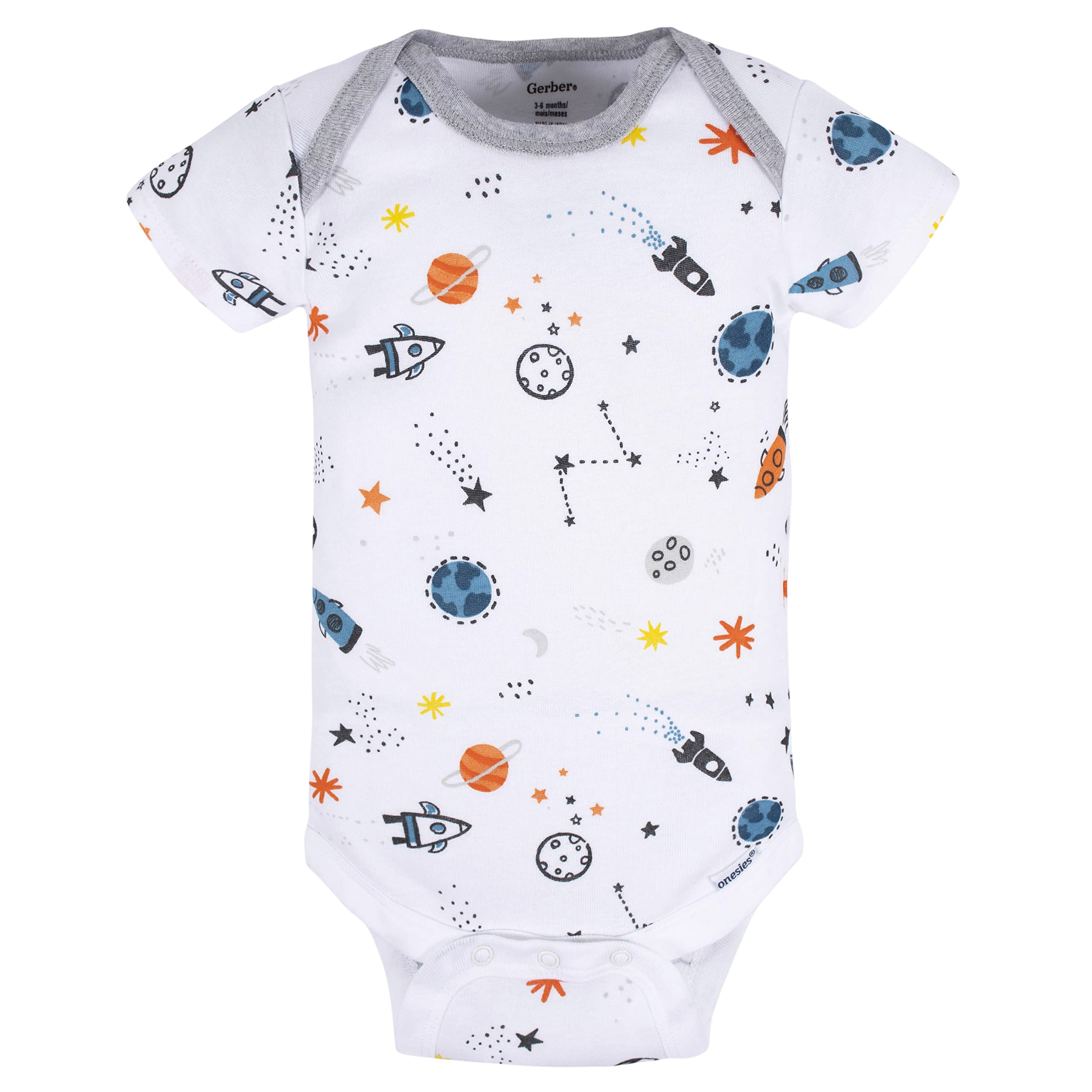 Gerber Baby Boy's 8-Pack Short Sleeve Onesies Bodysuits, Space, 3-6 Months