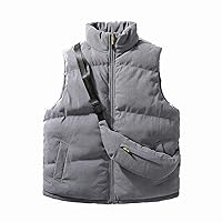 Women Girls Corduroy Puffy Vest Winter Casual Padded Jacket Gilet Zip Up Stand Collar Waistcoats with Crossbody Bag