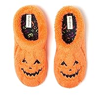 Dearfoams unisex-adult Spooky Fuzzy Halloween Pumpkin Jack O Lantern
