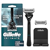 Gillette Intimate Pubic Hair Razor for Men, Men's Pubic Razor for Manscaping, Gentle and Easy to Use, Designed For Pubic Hair, 1 Razor Handle, 2 Razor Blade Refills