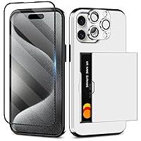 SAMONPOW 4-in-1 iPhone 15 Pro Max Case with Screen Protector & Camera Cover Full Body Hybrid iPhone 15 Pro Max Case Wallet Card Holder Shockproof Protective Case for iPhone 15 Pro Max for Women Men