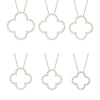 14K Gold Clover Shaped Diamond Pendant Necklace Gift for Women (I-J, I2)