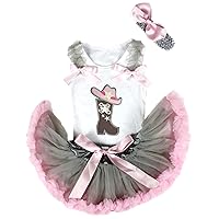 Petitebella Cowgirl Hat Boot White Shirt Grey Pink Baby Skirt Girl Outfit 3-12m