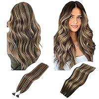 Bundles - 2 Items:YoungSee Itip Human Hair Extensions Dark Brown 16 Inch Wire Hair Extensions Brown Balayage 16 Inch