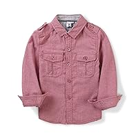Little Big Boys' Oxford Button Down Shirt Long Sleeve Utility Sports Casual Western Tops