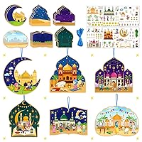 72Pcs Eid Mubarak Craft for Kids, Mosque Scene Stickers Make Your Own Ramadan Kareem Scene Bulk Gift Set for Home Classroom Game Activities Favors