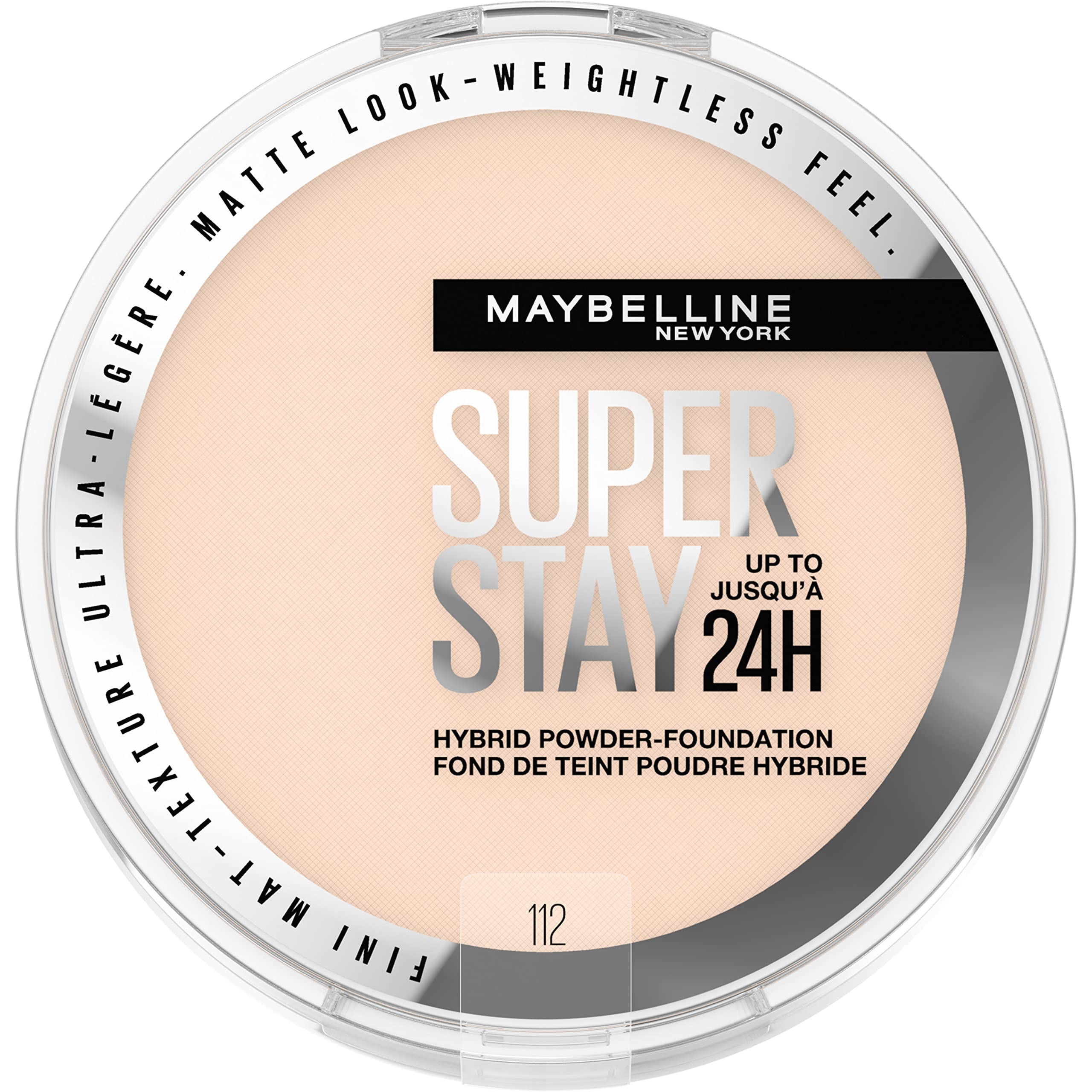 Maybelline New York Super Stay Up to 24HR Hybrid Powder-Foundation, Medium-to-Full Coverage Makeup, Matte Finish, 112, 1 Count