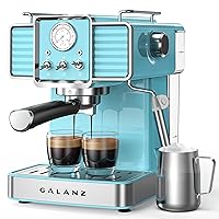 Retro Espresso Machine with Milk Frother, 15 Bar Pump Professional Cappuccino and Latte Machine, 1.5L Removable Water Tank, Retro Blue, 1350 W