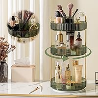 360° Rotating Makeup Organizer, High-Capacity Bathroom Countertop Vanity Organizers, 3 Tier Spinning Skincare Storage, for Perfume/Cosmetic/Makeup Brushes/Lotion（Green）