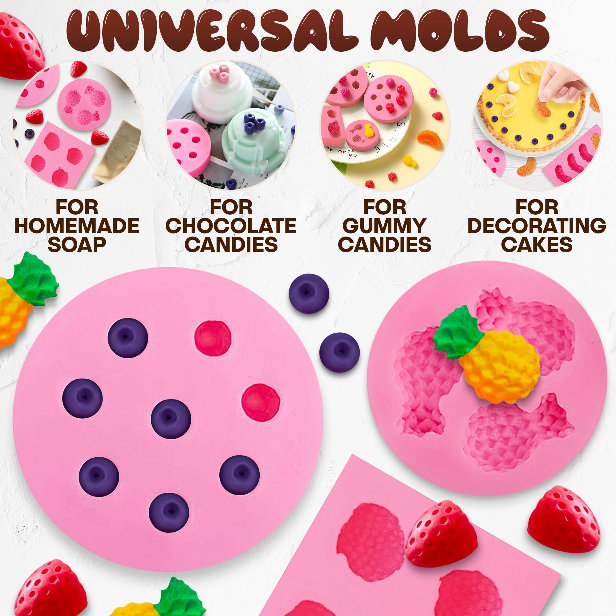 5Pcs Fruit Snack Molds Silicone and 3D Silicone Cake Molds for Baking Bundle Silicone Baking Mold Round Cake Pans Brownie Pan with Lid Cake Mold Fruit Shaped Silicone Mold Fruit Molds Pineapple Slice