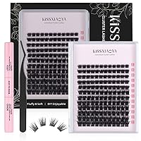 Cluster Eyelash Extensions Kit, DIY Lashes Extension Kit with Lash Bond & Seal and Applicator, 144 Pcs 0.10mm 56D 9-15mm Mixed Wide-stem Cluster Lash, Individual Lashes Kit at Home (Cluster Lash Kit)