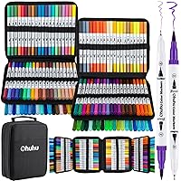 Ohuhu Markers for Adult Coloring Books: 160 Colors Brush Pens Dual Brush Fine Tip Drawing Pens Water-Based Coloring Markers for Calligraphy Bullet Journal with Carrying Case -Maui (White Package)