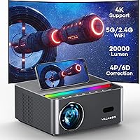 4K Projector with WiFi and Bluetooth, FHD Native 1080P VACASSO Portable Outdoor Movie Projector with Touch Screen, Compatible with iOS/Android/HDMI/TV Stick (Grey)