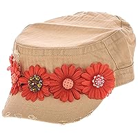 Women's Crystal Floral Accent Military Cap