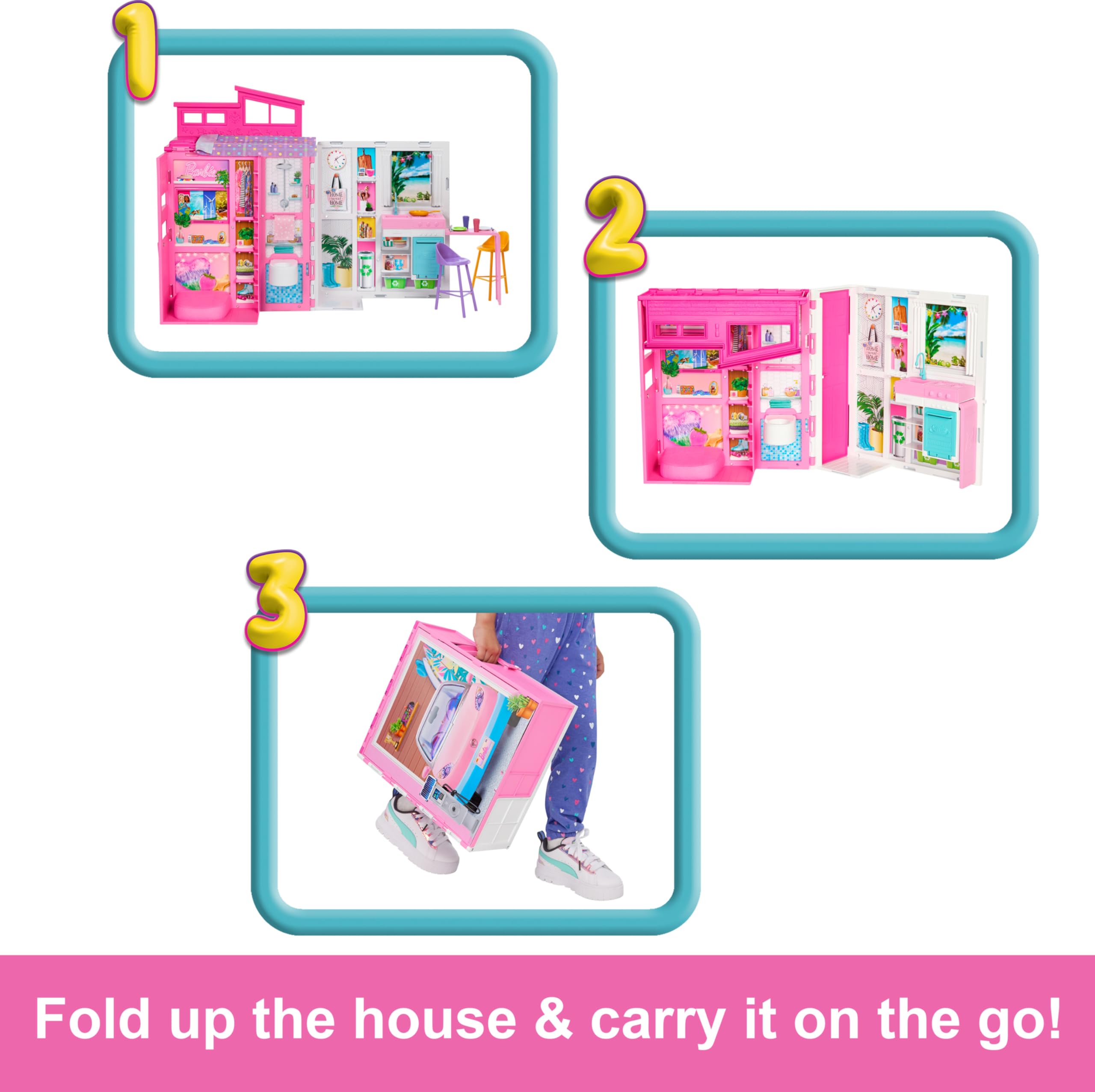 Barbie Doll House Playset, Getaway House with 4 Play Areas Including Kitchen, Bathroom, Bedroom and Lounge, 11 Decor Accessories