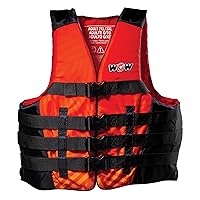 WOW Sports - 2XL/3XL Life Vest for Adults - Perfect for Swimming Pools, Fishing, Lakes, & Ocean - Red Life Jacket Flotation Device (PFD) - VIS-Wave
