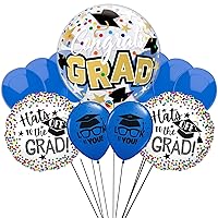 Hat off to the Graduate Grad Caps Bubble School Colors 9pc Balloon Pack, Blue