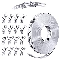 304 Stainless Steel Hose Clamp Assortment Kit DIY, Cut-To-Fit 35 FT Metal Strap+16 Stronger Fasteners, Large Adjustable Worm Gear Hose Clamps Screw Clamps Duct Pipe Metal Clamp Strapping