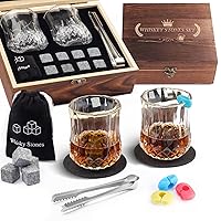 Whiskey Stones Gifts for Men, Anniversary Birthday Gifts White Elephant Gifts for Adult Men Him Dad Husband, Whiskey Glasses Set of 2 with Chilling Rocks, Bourbon Gifts Wooden Box