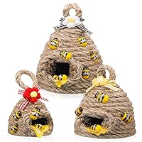 3 Pieces Bee Hive Decor Honey Bee Tiered Tray Decor Summer Spring Bee Decorations Mini Jute Beehive Farmhouse Kitchen Decor for Table Shelf Sitter Home Coffee Bar Themed Party (Flower)
