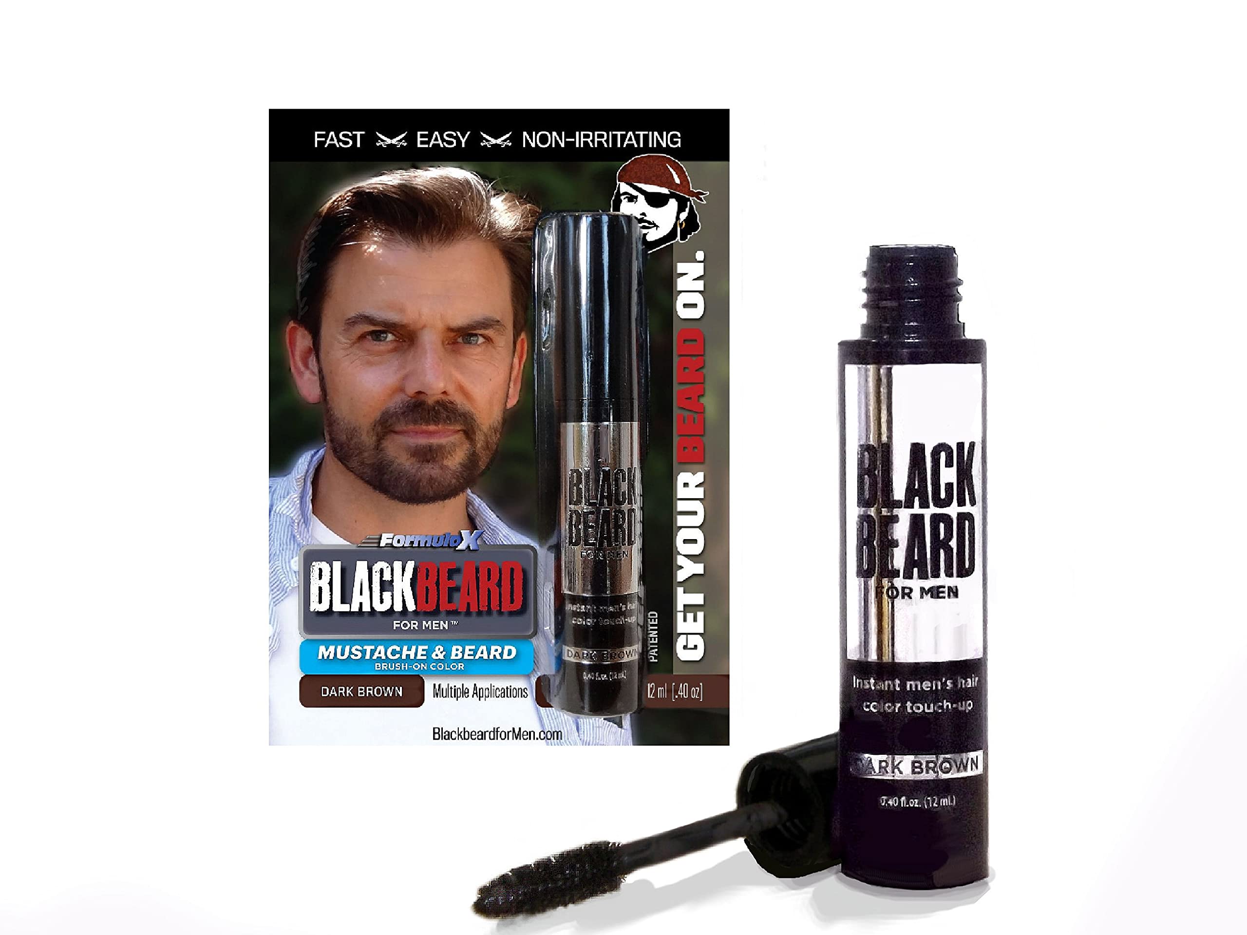 Blackbeard for Men Formula X Instant Mustache, Beard, Eyebrow and Sideburns Color - Fast, Easy, Men’s Grooming, Beard Dye Alternative, Dark Brown, 13 Pack