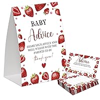 Strawberry Advice for the Parents-to-Be, Pack of One 5x7 Sign and 50 Advice Cards, Berry Sweet Baby Shower Decoration, Gender Neutral Party Supplies - AC03