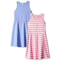Amazon Essentials Girls and Toddlers' Knit Sleeveless Tank Play Dress-Discontinued Colors, Pack of 2