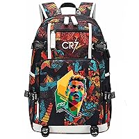 Cristiano Ronaldo Large Travel Bag,Casual Knapsack USB Charging Port Canvas Book Bag for Student