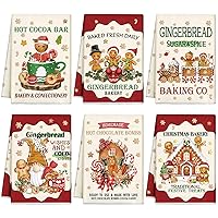 6 Pcs Christmas Kitchen Towels Christmas Gingerbread Man Dish Towel Funny Gingerbread Cookie Tea Towels Xmas Hot Cocoa Gnome Candy Hand Towels Housewarming Gifts for Kitchen Holiday Cooking