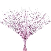 8Pcs Artificial Glitter Berry Stem Fake Christmas Picks Glittery Twigs Branches Ornaments for Xmas Tree Holiday Fireplace Wedding Decor Pink