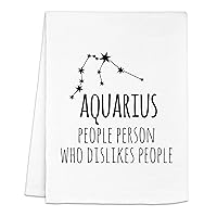 All Signs Of The Zodiac, Funny Flour Sack Kitchen Towel, Sweet Housewarming Gift, Farmhouse Kitchen Decor, White or Gray (White, Aquarius)