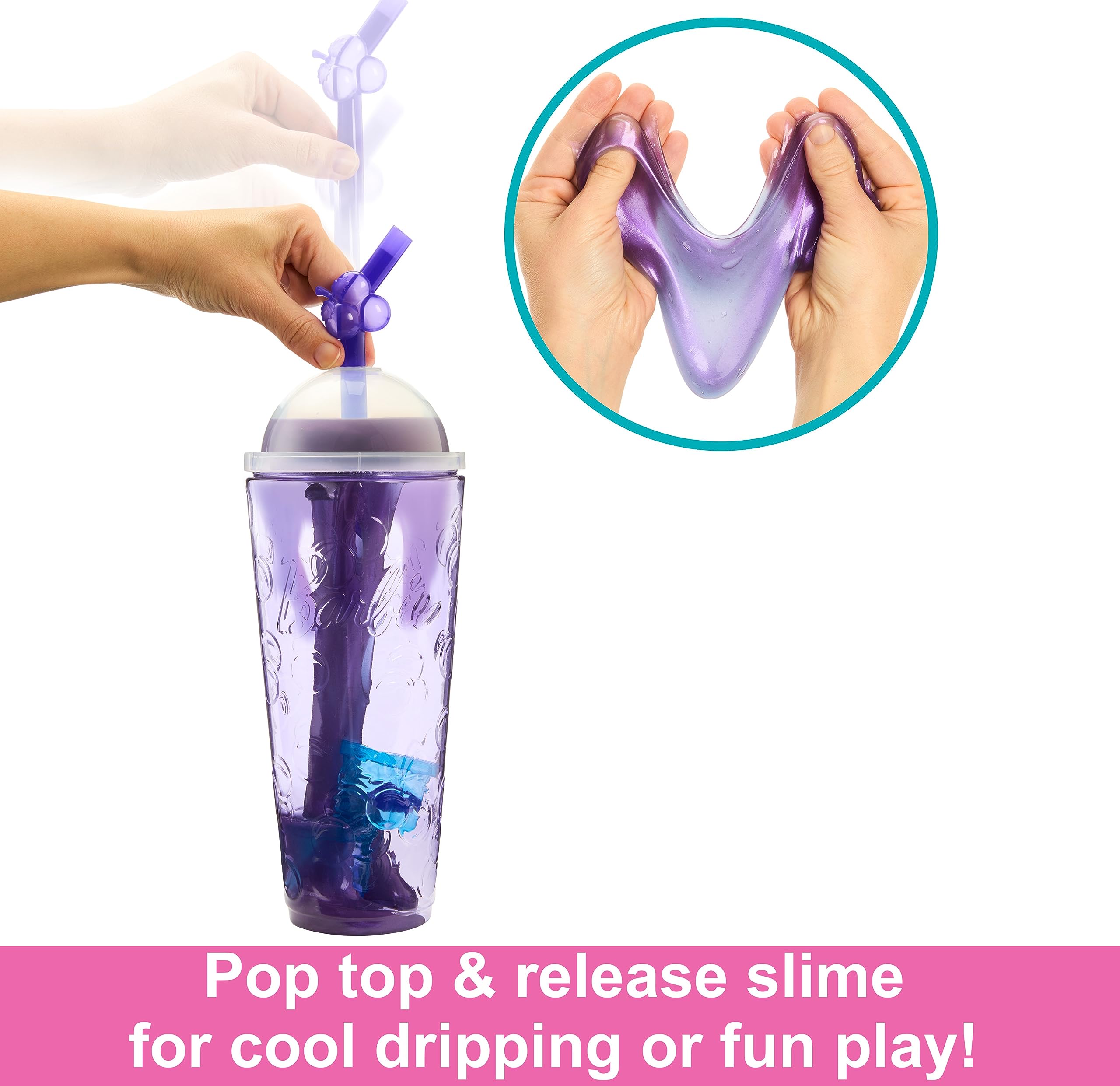 Barbie Pop Reveal Doll & Accessories, Grape Fizz Scent with Purple Hair, 8 Surprises Include Slime, Color Change & Puppy