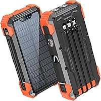 GOODaaa Power Bank Portable Charger 42800mAh Built in 4 Cables and Thermometer 15W Fast Charging Power Bank Five Outputs Three Inputs Solar Charger Power Bank, SOS/Strobe/Strong Flashlights, Carabiner