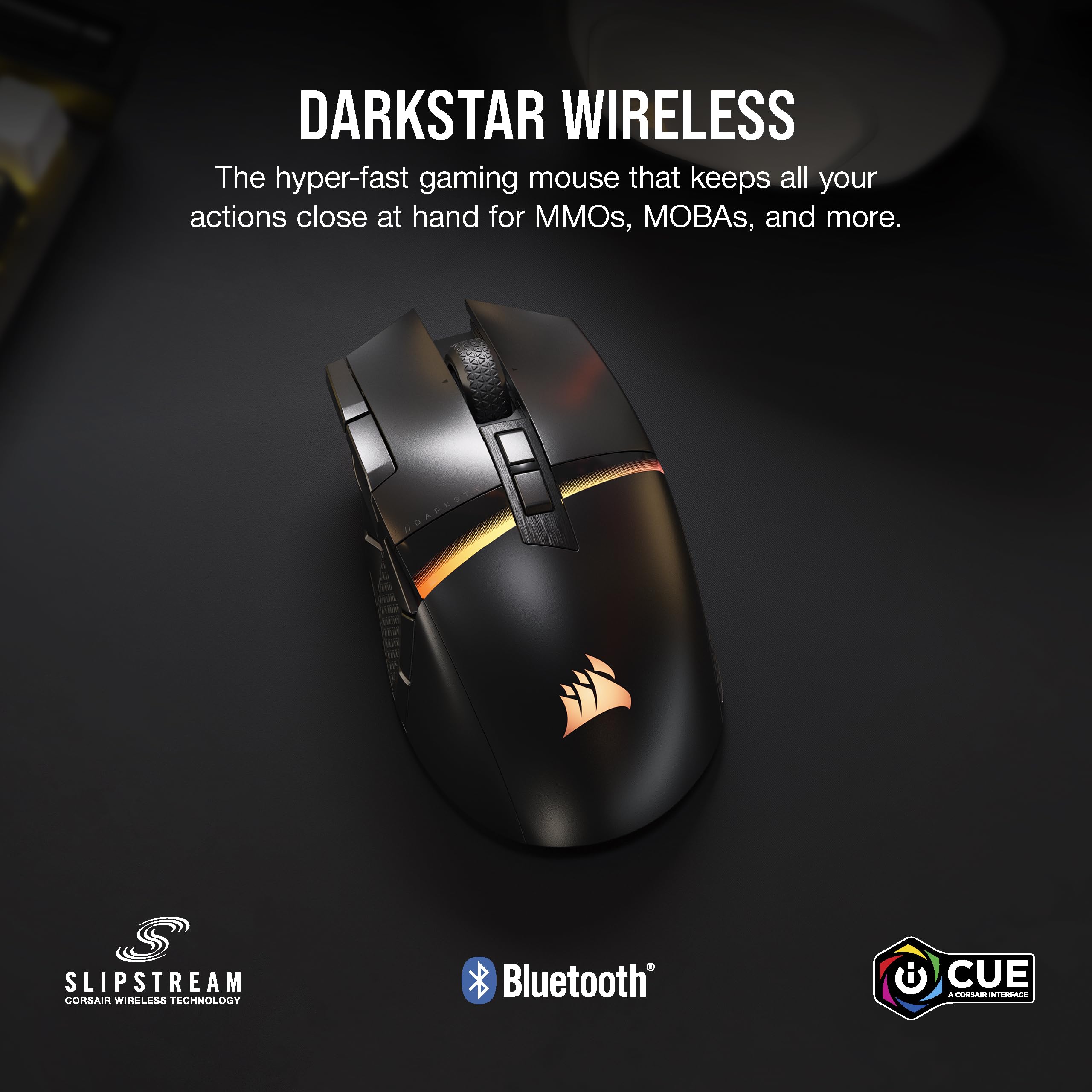 Corsair DARKSTAR RGB Wireless Gaming Mouse for MMO, MOBA - 26,000 DPI - 15 Programmable Buttons - Up to 80hrs Battery - iCUE Compatible - Black