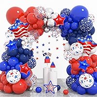 166Pcs Red White and Blue Balloons Garland Arch Kit, Memorial Day 4th of July Party Decorations Nautical Patriotic Flag Star Balloons for Graduation Independence Baby Shower Baseball Party Supplies