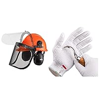 NoCry NoCry 6-in-1 Industrial Forestry Safety Helmet and Hearing Protection System; Orange & Cut Resistant, Durable Work Gloves with Rubber Grip Dots, Large