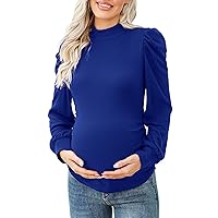 Women's Knit Ribbed Maternity Top Mock Neck Long Sleeve Shirts Pregnant Ruched Tunic Pullover Top
