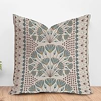 ArogGeld Eggplant Geometric Flower Farmhouse Throw Pillow Cover Lily Leaf Ginkgo Biloba Flower Cushion Cover Japanese Chinoiserie Double Side Pillowcases for Living Room 16x16in White Linen