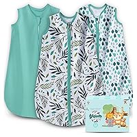 Baby Sleep Sack 6-12 Months - Lightweight 100% Cotton 2-Way Zipper TOG 0.5 Infant Wearable Blanket, Newborn Essentials Toddler Sleep Clothes (3 Pack Green)
