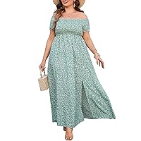 KOJOOIN Petite Women Plus Size Floral Print Short Sleeve Maxi Dress