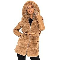 Lexi Fashion Womens PU Pvc Winter Coat Faux Vegan Leather Fur Hooded Long Jacket