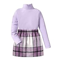 Floerns Girls 2 Piece Outfit High Neck Tee Shirt with Plaid Mini Skirt Set