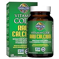 Garden of Life Raw Calcium Supplement for Women and Men - Vitamin Code Made from Whole Foods with Magnesium, K2, Vitamin D3 and Vitamin C, for Bone Strength, Probiotics for Digestion, 120 Capsules