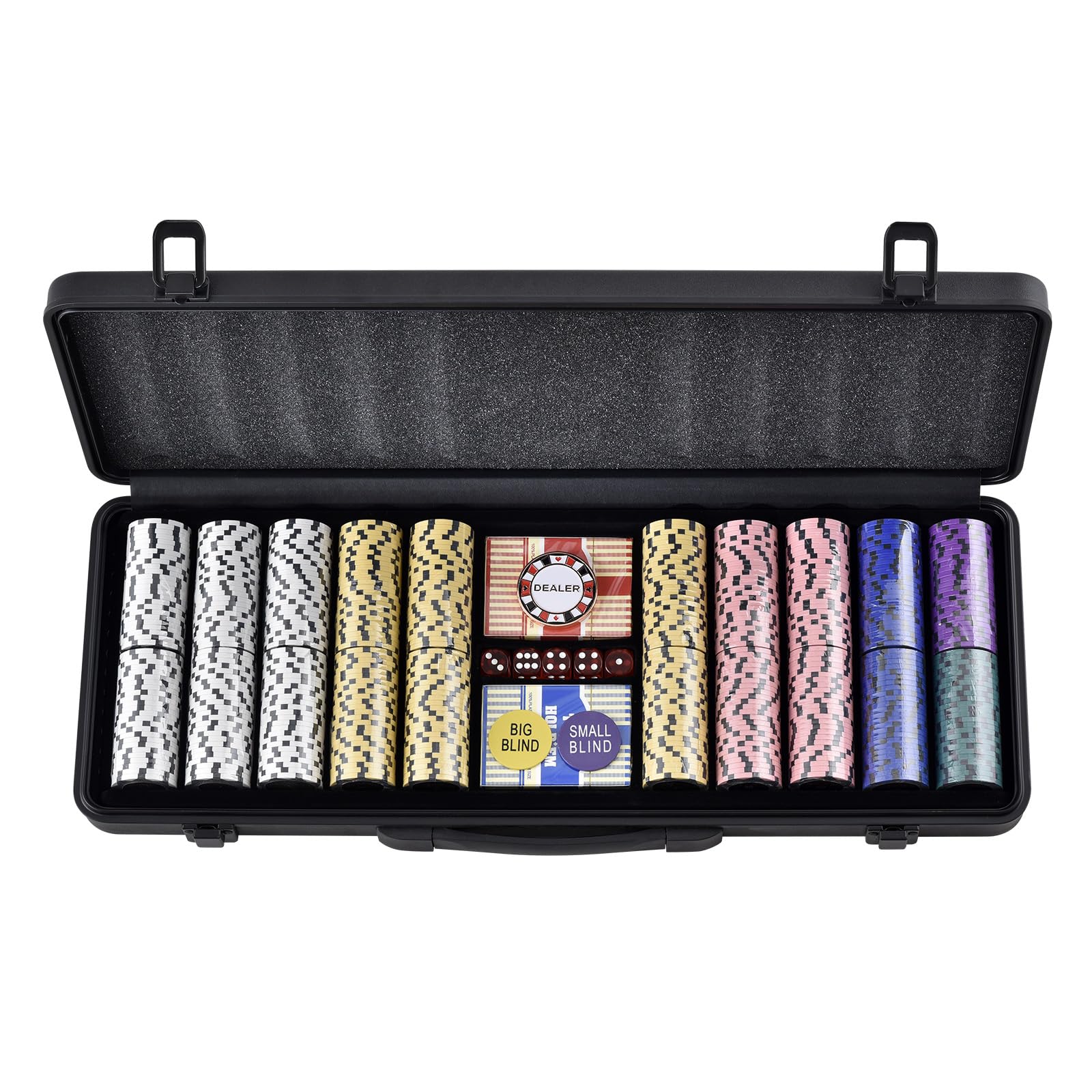 VEVOR Poker Chip Set, 500-Piece Poker Set, Complete Poker Playing Game Set with Carrying Case, Heavyweight 14 Gram Casino Clay Chips, Cards, Buttons and Dices, for Texas Hold'em, Blackjack, Gambling