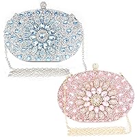 Women's Evening Handbag Blue and Pink Beaded Clutch with Detachable Chains Bag Satchel for Wedding Party Prom Weekend Cocktail Homecoming Gifts for Women(pack of 2)