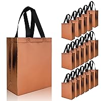 cabzymx Glossy Small Gift Bags 18 pcs, Rose Gold Non-woven Christmas Treat Bags, 7.9 x 3.9 x 9.8 In Reusable Goodie Bags Bulk with Sturdy Base for Birthday, Wedding, Easter, Thanksgiving, Holiday
