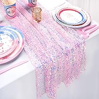 Pink Table Runner 10FT Glitter Iridescent Sequin Table Runner 25x120 Inches for Bridal Baby Shower Girls Birthday Party Sweetheart Table Decorations