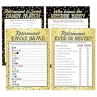 DISTINCTIVS Retirement Party Games - Emoji, Candy Match, Ever or Never & Who Knows The Retiree Best 4 Game Bundle for 20 Guests