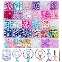 Acerich 806 Pcs Bracelet Making Kit for Girls Mermaid Beads for Jewelry Making Kit Assorted Sizes 6mm 8mm with Mermaid Starfish Shell Pendants, Pearl Beads for Bracelet Necklace DIY Craft Gifts